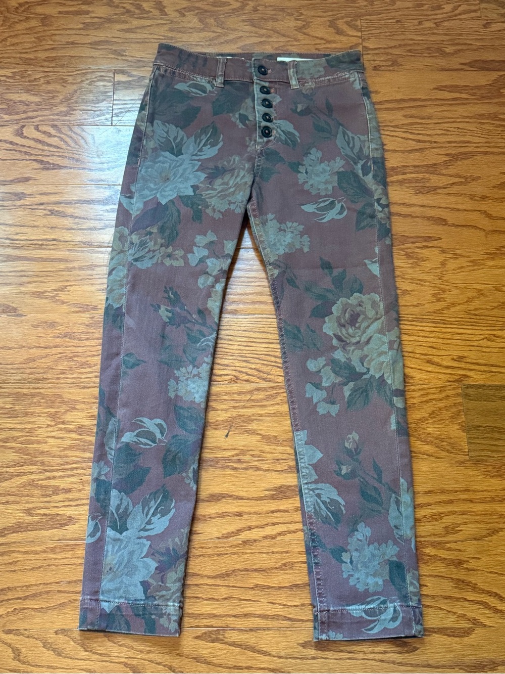 Anthropologie Pilcro Ultra High Rise Floral Slim Straight Jeans Sz 25 EUC